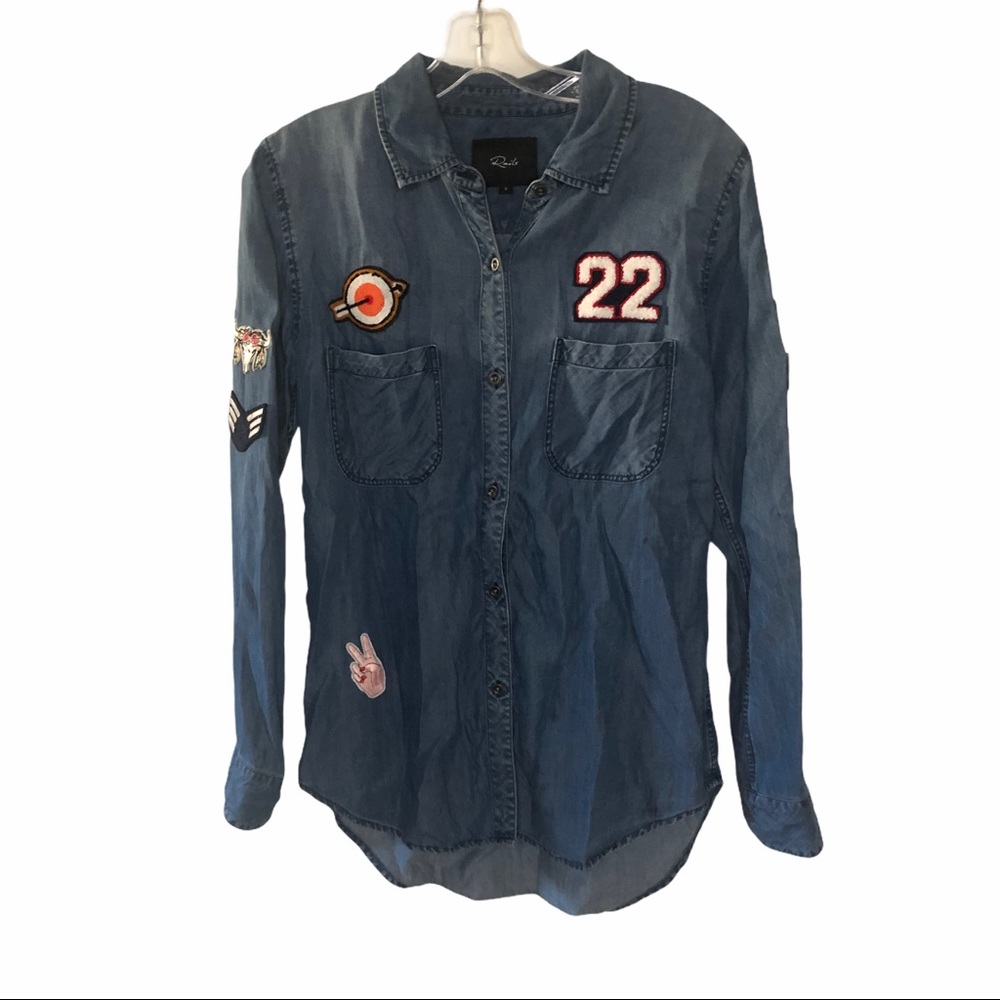Rails Chambray Blue Button Down With Patches S - image 1